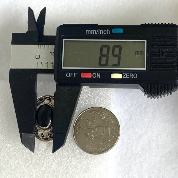 VTG Sterling Silver 925 Mexico Heavy Oval Bezel Set Black Onyx Clip On Earrings - Picture 13 of 15